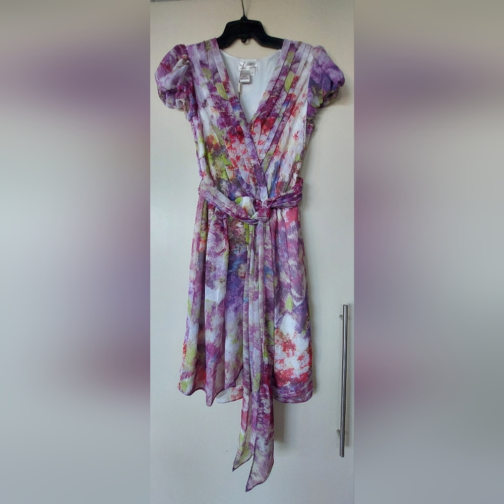 Max Studio NWT Vibrant Abstract Floral Silky Dress Size S